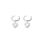 Claw heart clear earrings silver