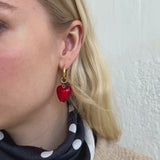I heart you earrings red gold