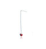 Red heart chain single earring 925 silver