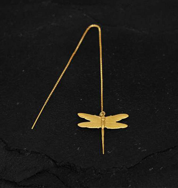 Dragonfly chain single earring gold