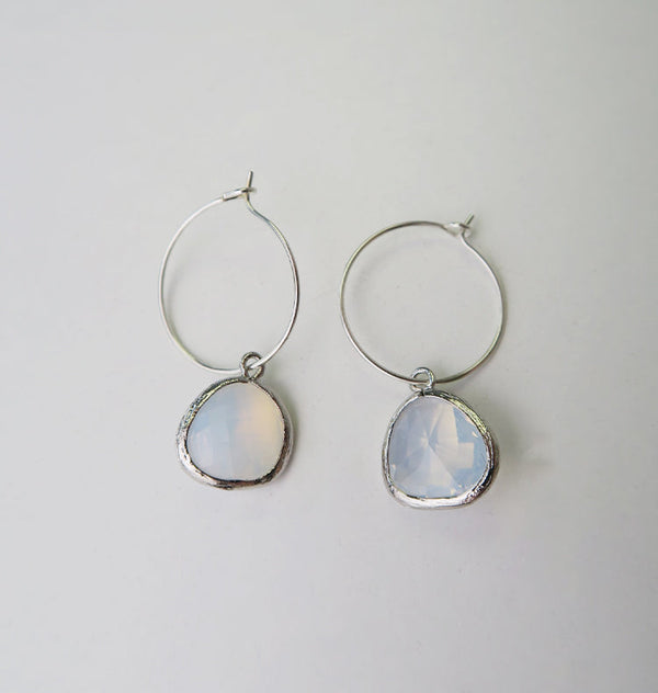 Teardrop hoops silver white opal