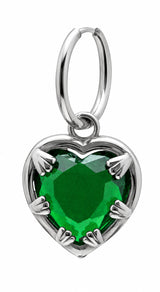 Claw Heart Green Single Earring Silver