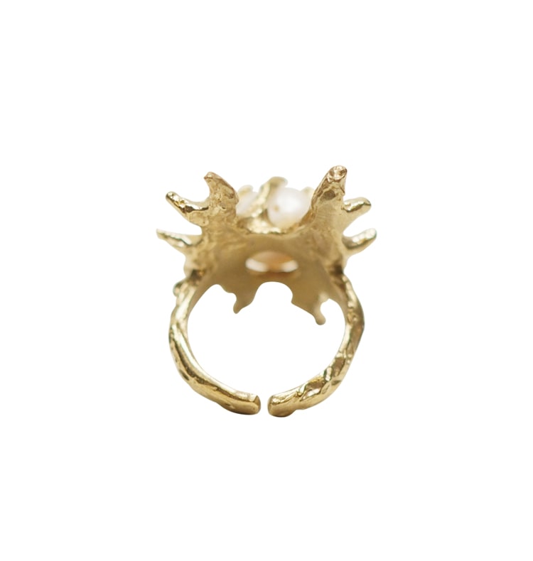 Pearl-claw wings ring brass