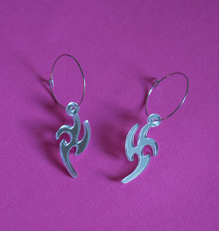 Cyber futuristic hoop earrings silver