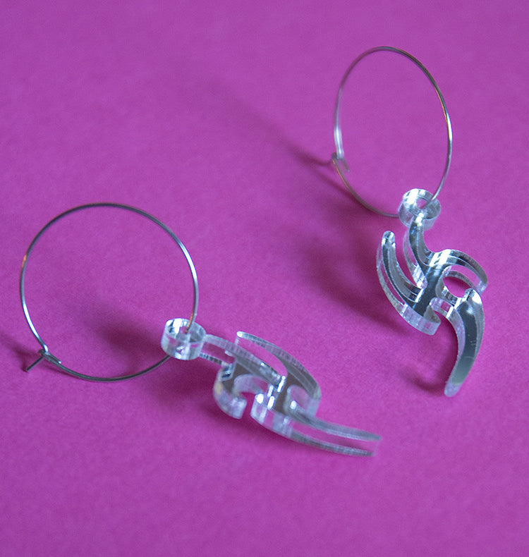 Cyber futuristic hoop earrings silver