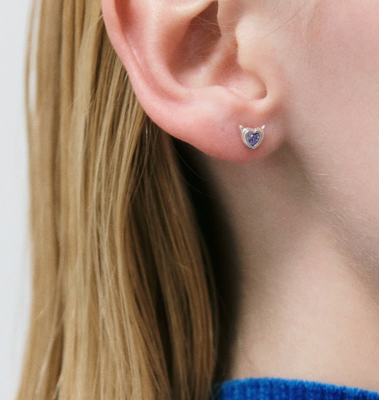 devil heart single stud silver