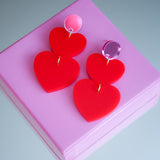 Mirror pink-red heart earrings