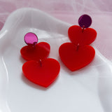 Mirror pink-red heart earrings
