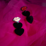 Red lips black heart earrings