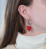 I heart you earrings red silver