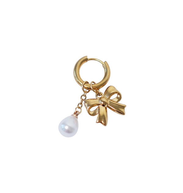 Mia bow pearl single earring gold