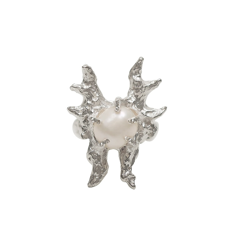 Pearl-claw wings ring 925 silver