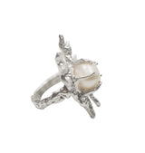 Pearl-claw wings ring 925 silver