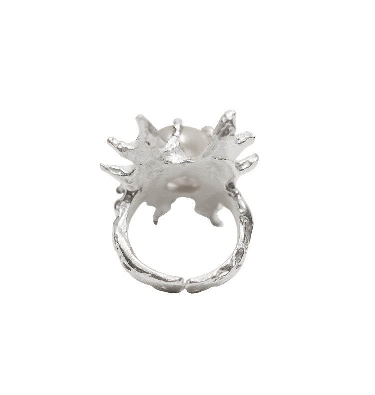 Pearl-claw wings ring 925 silver