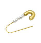 Safety pin pearl single earring gold