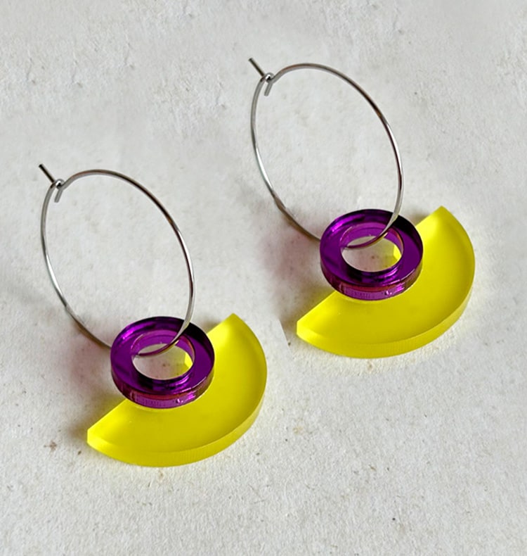 blok earrings yellow/purple