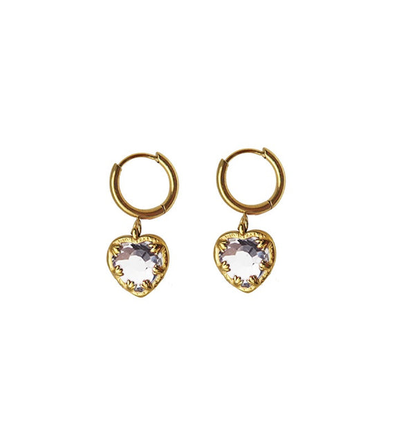 Claw heart clear earrings gold