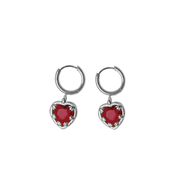 Claw heart red earrings silver