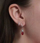 veja crystal drop single earring red stone silver