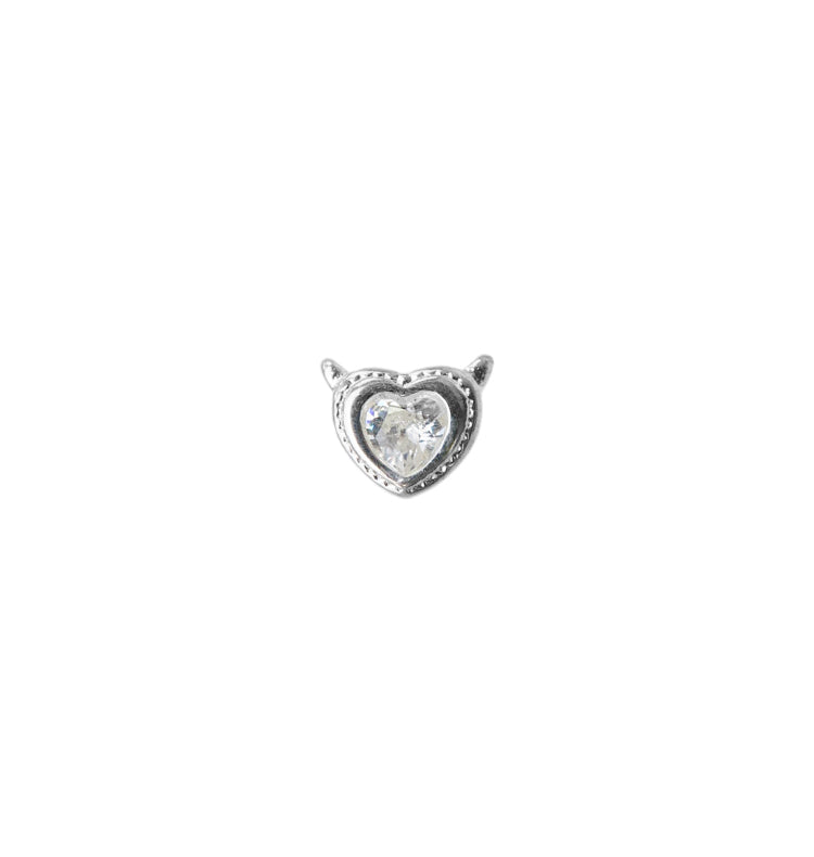 Devil heart clear single stud silver