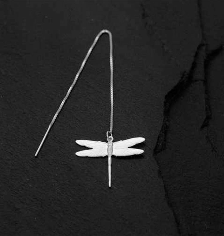 Dragonfly chain single earring silver