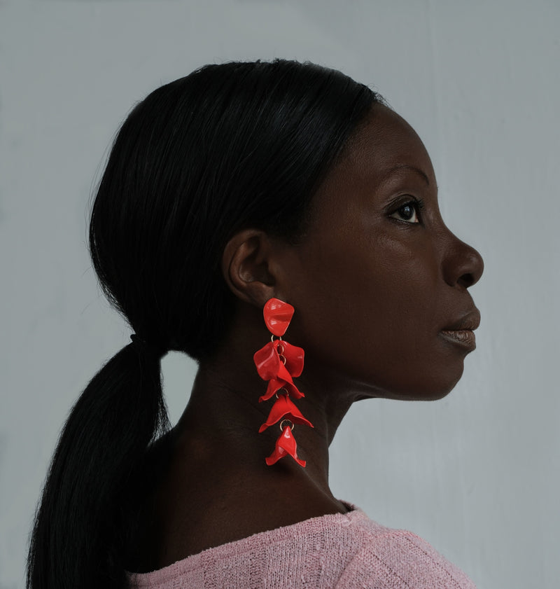 flake earrings shiny red