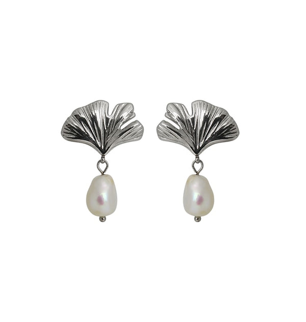 ginko pearl earrings silver