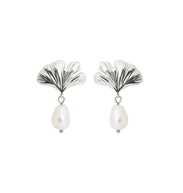 ginko pearl earrings silver