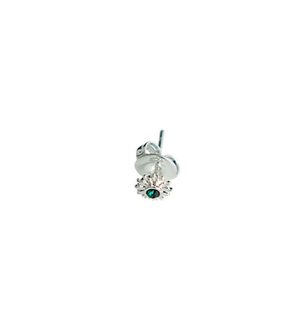 Green star silver single earring