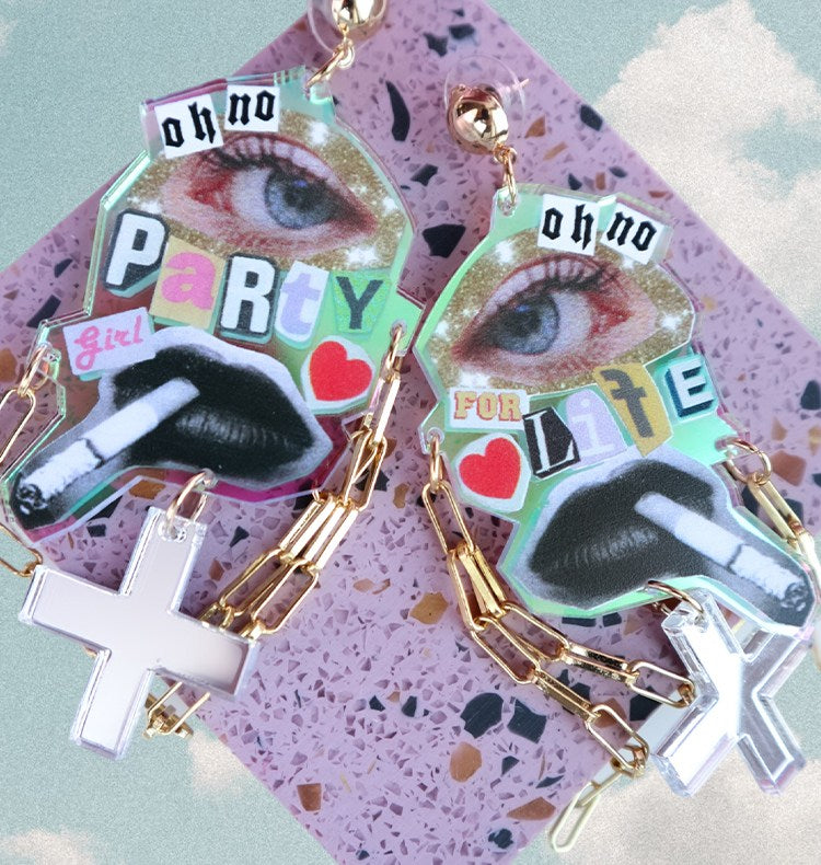 Hologram party girl earrings