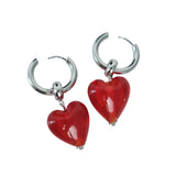 I heart you earrings red silver