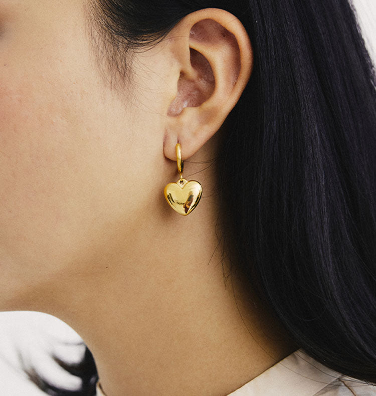 heart drop earrings gold