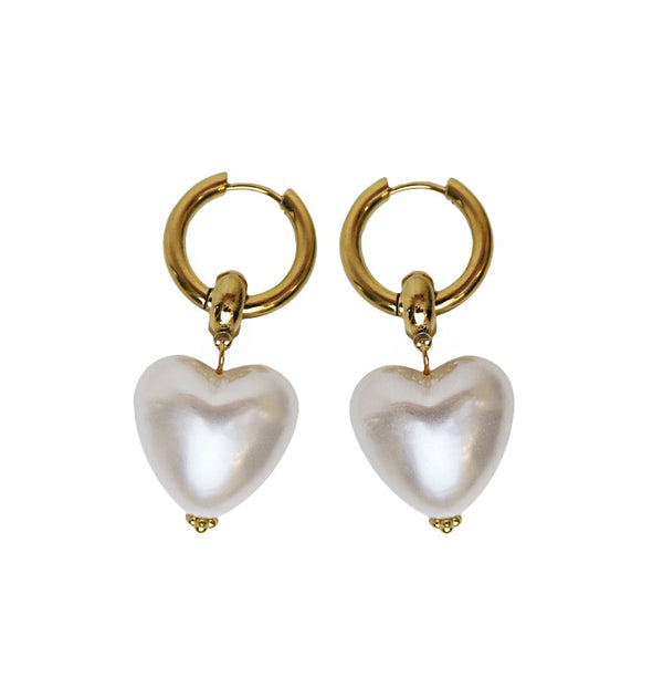 I heart you earrings pearl gold