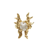 Pearl-claw wings ring brass