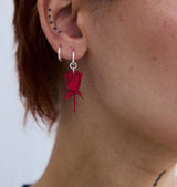 red rose single earring silver