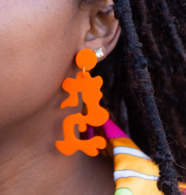 Swirl abstract orange earrings