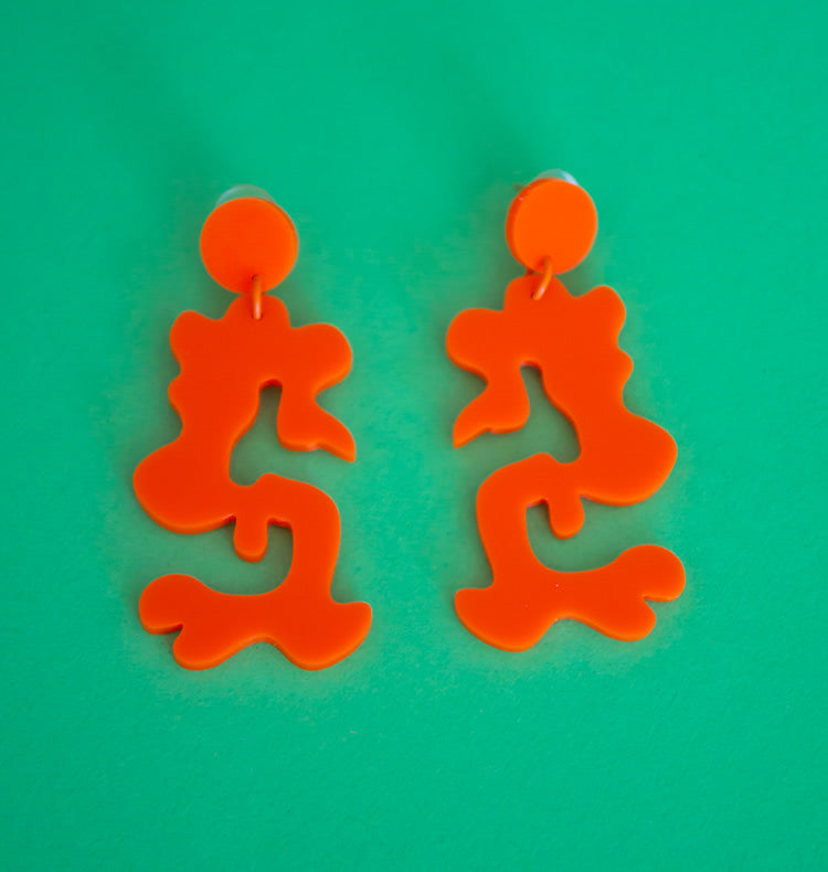 Swirl abstract orange earrings