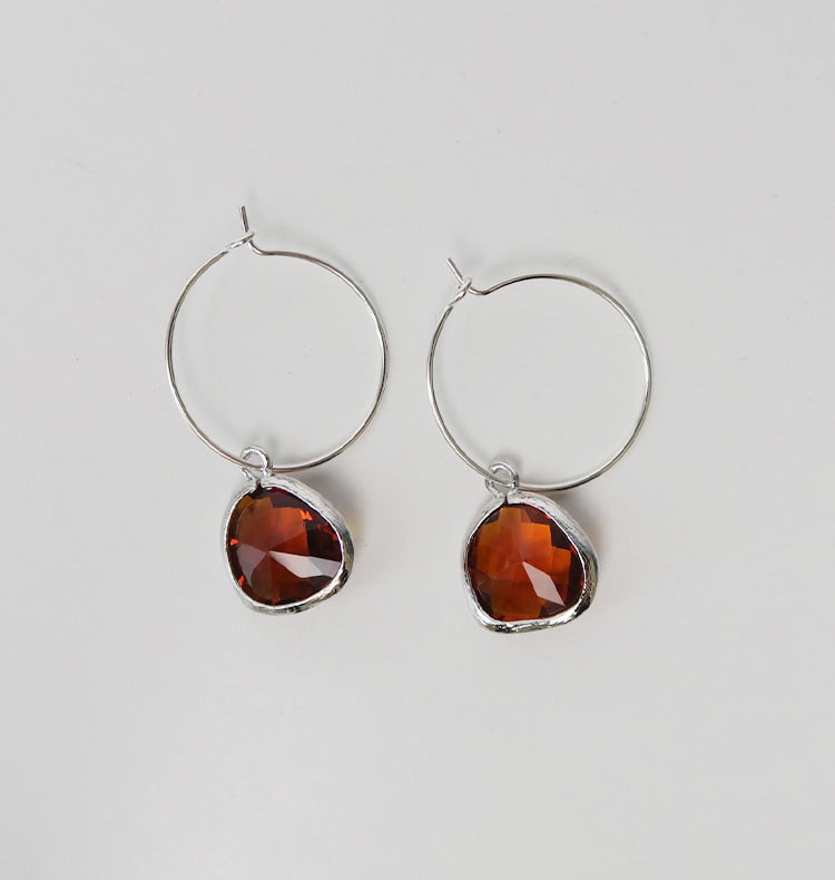 Teardrop hoop silver cognac