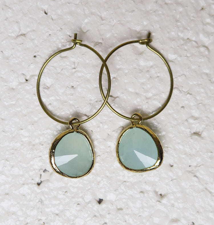 Teardrop Hoops gold ice blue