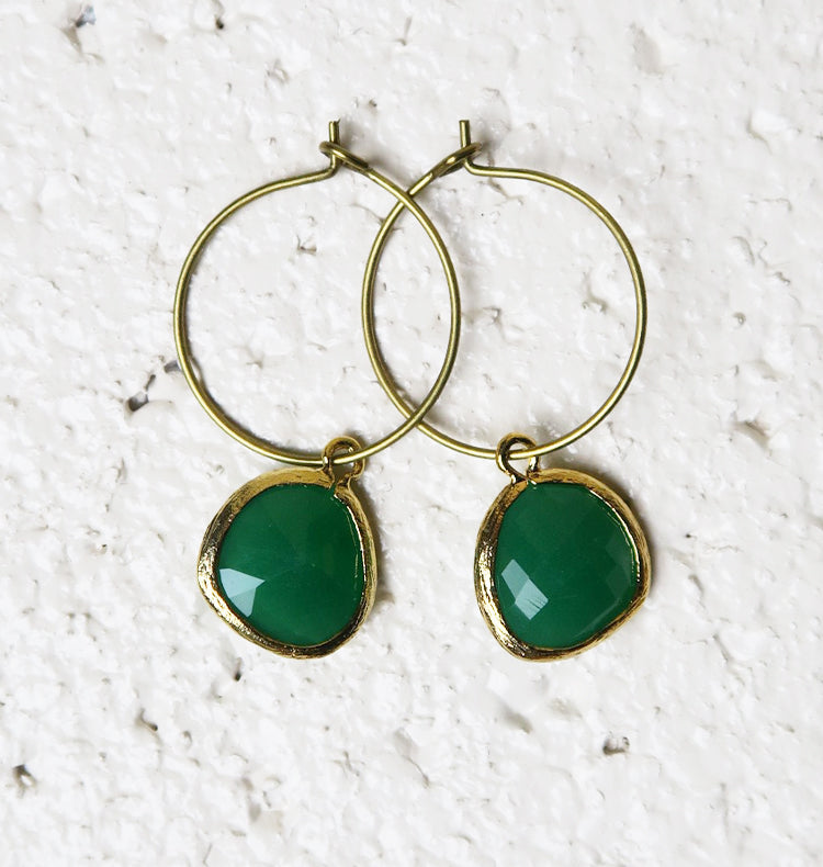 Teardrop Hoops gold cactus green