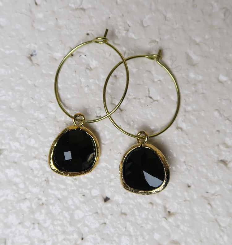 Teardrop Hoops gold black