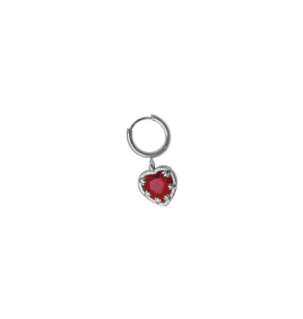 claw heart red single earring silver