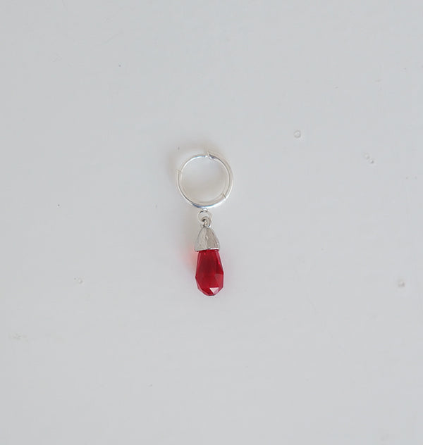 veja crystal drop single earring red stone silver