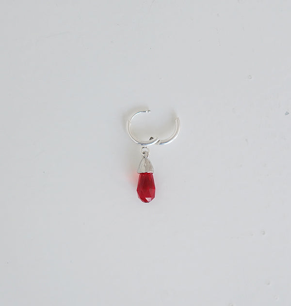 veja crystal drop single earring red stone silver