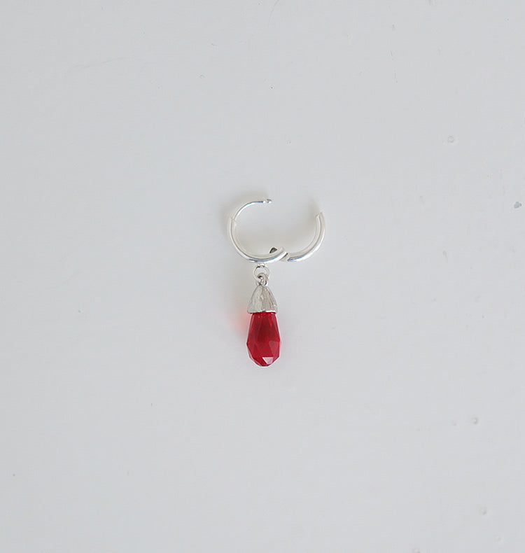 veja crystal drop single earring red stone silver