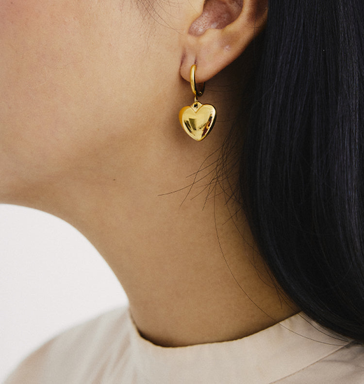 heart drop earrings gold