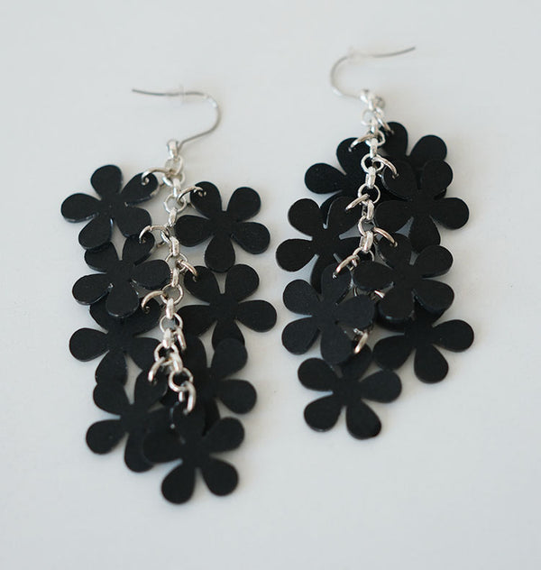 Watercolor earrings flowers black