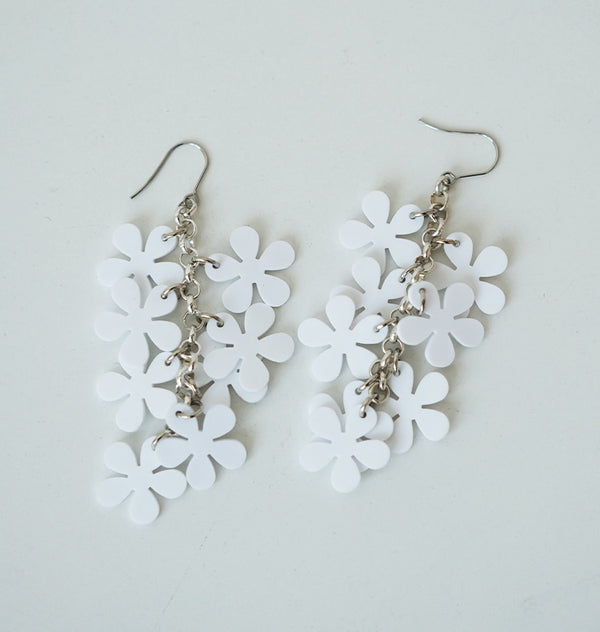 Watercolor earrings flowers white