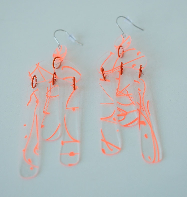 Watercolor earrings neon orange