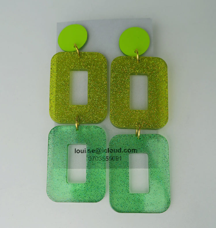watercolor earrings square green